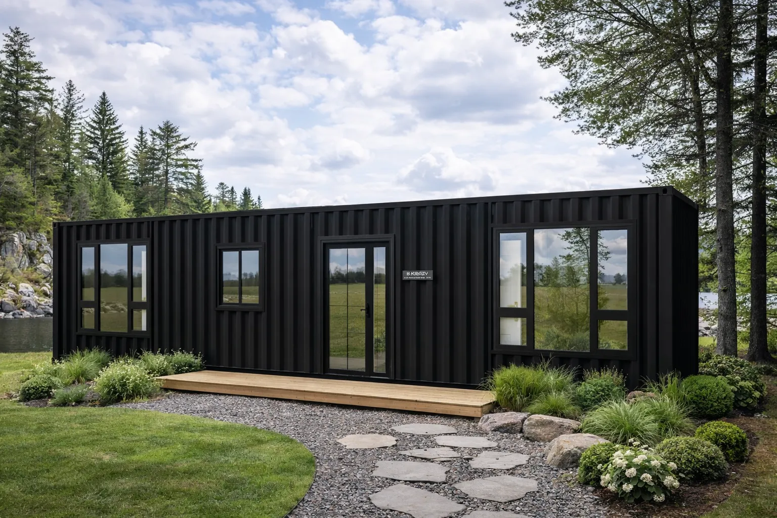 Maison Conteneur 40' (1 Chambre) — Configuration 1 chambre avec lit mural au salon. Idéal pour 