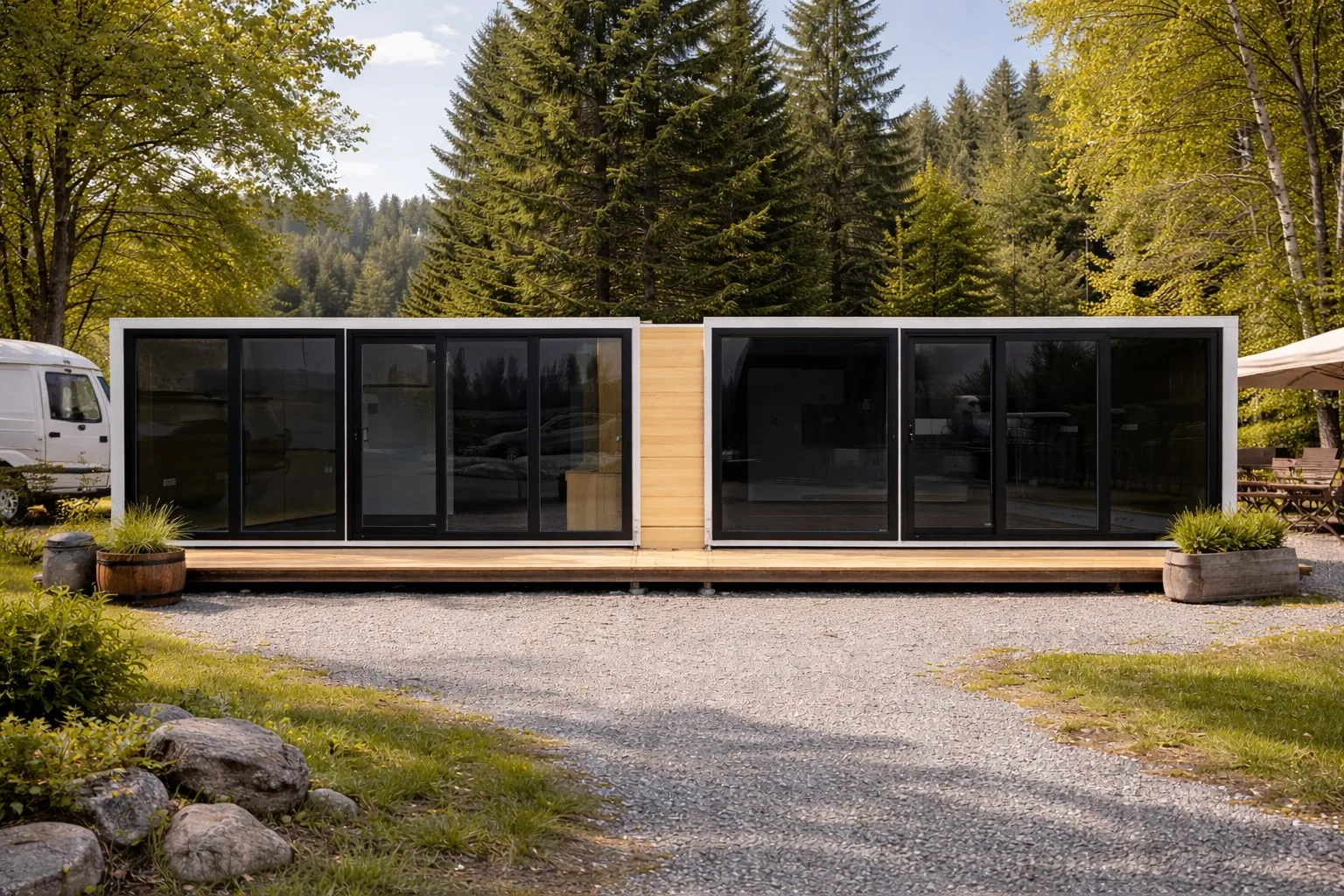 Maison Conteneur Extensible 40' — Unité extensible atteignant 14,5 pieds de largeur. 1 chambre